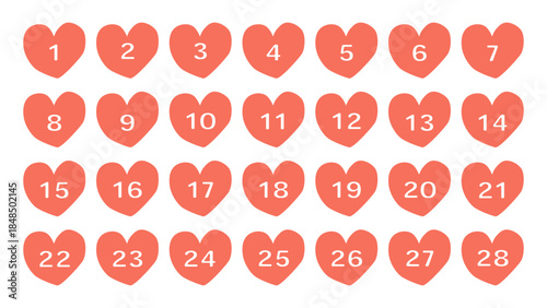 数字が切り抜かれたオレンジ色のハートイラスト