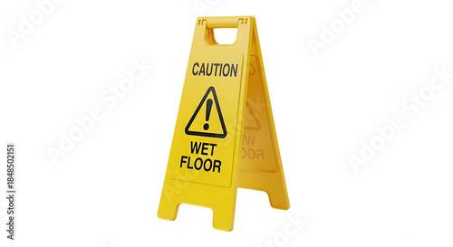 Bright yellow wet floor caution sign alerting people to slippery surface hazards
