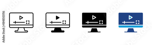 Watching Video icon set multiple style collection