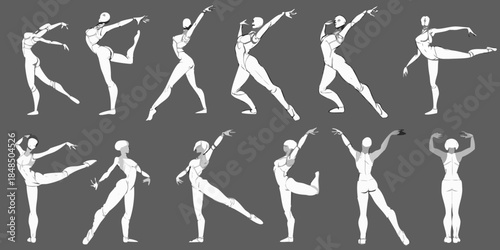 Figure drawing practice showcasing various dynamic poses for artistic study