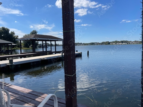 Lake Roy clear blue sky relaxing scene docks and wooden deck