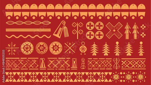 Vibrant collection of traditional folk art design elements and patterns