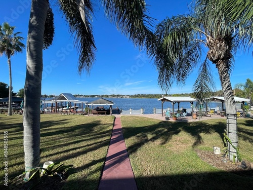 Lake Roy clear blue sky relaxing scene pathway to lake