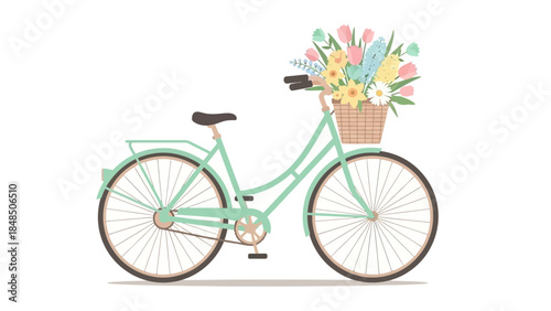 Spring Bicycle Commute with Flowers Vector
