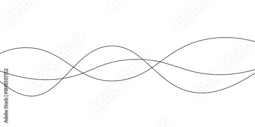 Curve wave seamless pattern. Abstract black lines wave curve motion on white background. Wave line and wavy zigzag lines. Curvy thread, string or yarn lines. Vector Illustration.EPS.10