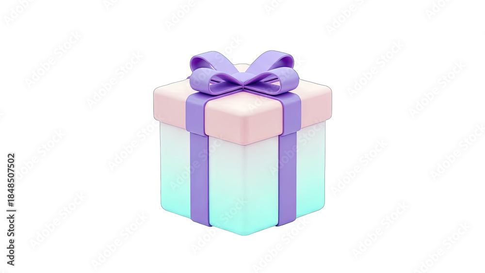 Fototapeta premium Gift Box with Purple Ribbon Isolated on White Background
