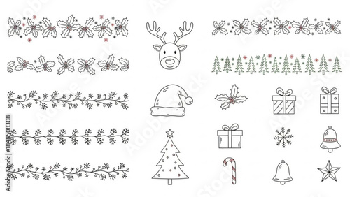 Christmas decorative elements hand-drawn icons for holiday design vector illustrations for cards and invitations