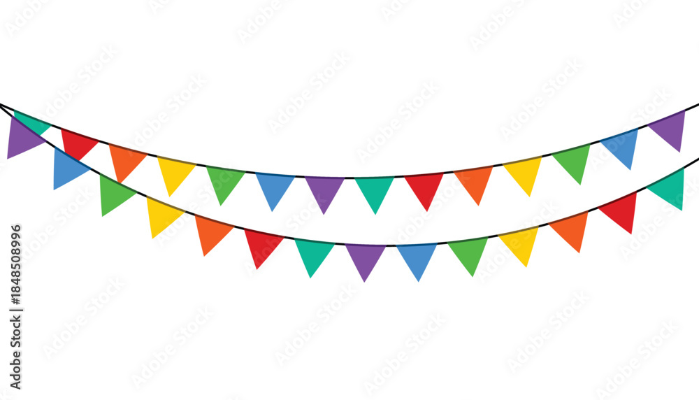 Fototapeta premium Colorful festive flag garland. retro triangle bunting, carnival, birthday, circus border decoration. vector flags. vector illustration