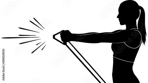 Woman exercising with resistance band with transparent background