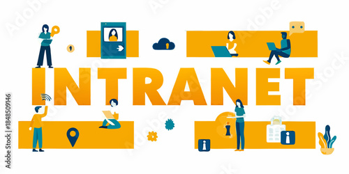 Intranet concept with people icons and digital elements illustration