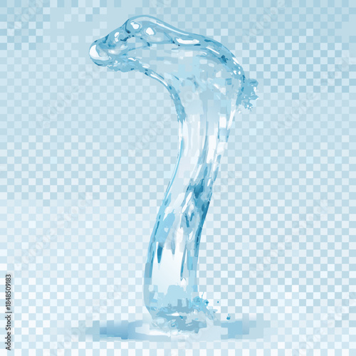 A clear water splash forming a curved shape on a transparent background