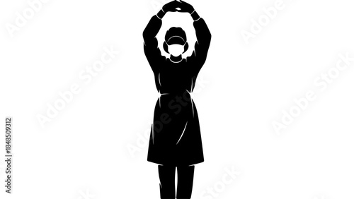 Woman stretching arms with transparent background