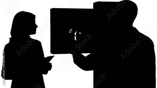 Interview with photographer and female candidate with transparent background