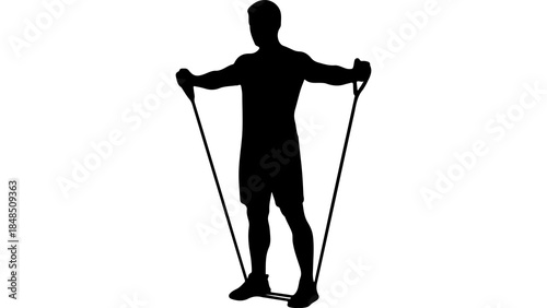 Man exercising with resistance band with transparent background