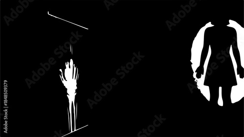 Silhouette of woman and reaching hand with transparent background