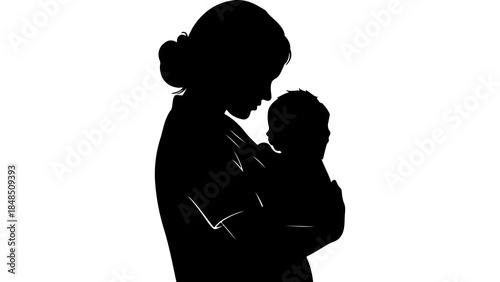 Mother holding baby silhouette with transparent background