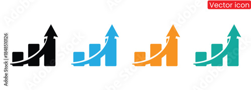 Colorful vector icons of growing business graphs and charts, Financial Planning Logo Vector Design stock illustration. Growth arrow icon logo design for data finance investment building invest logo,