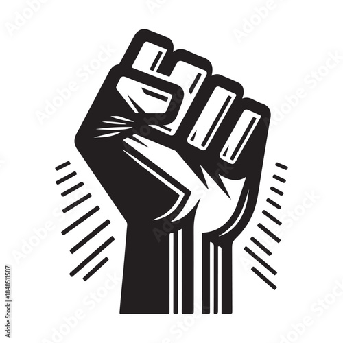 Raised fist symbolizing protest, power, and resistance in bold graphic style
