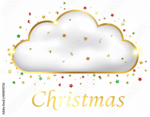 Christmas cloud with stars isolated on transparent background