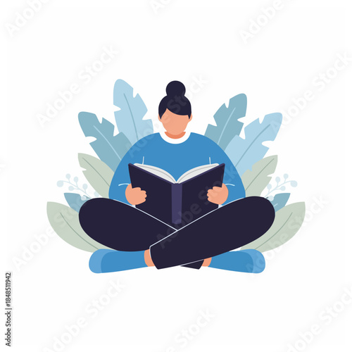 Woman Reading Book in Lotus Position