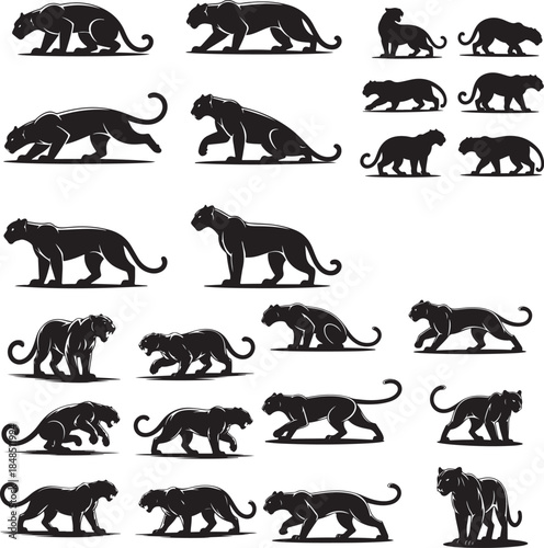 Silhouettes of men performing various martial arts kicks and punches