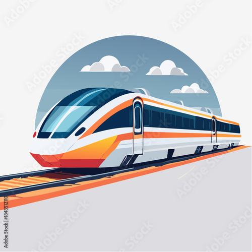 Sleek HighSpeed Train on Tracks Illustration.