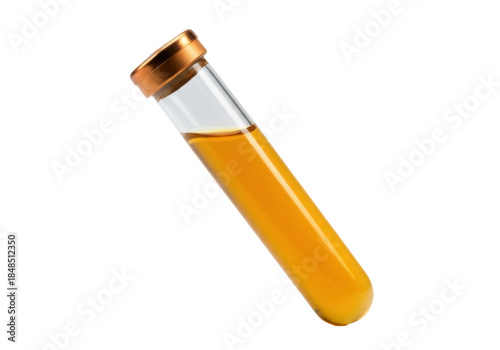 Φωτογραφία Test tube with golden liquid isolated PNG, laboratory glassware with yellow flui