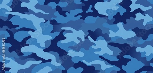 Abstract blue camouflage pattern with varying shades of blue, creating a dynamic and modern disruptive design,  sky blue,  seamless