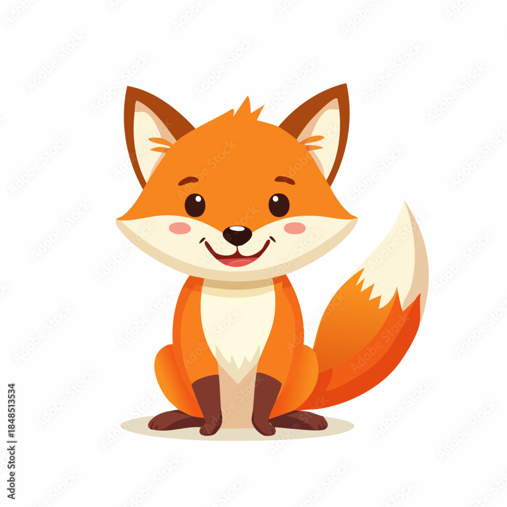 Fototapeta premium Smiling Cartoon Fox with Orange and White Fur.