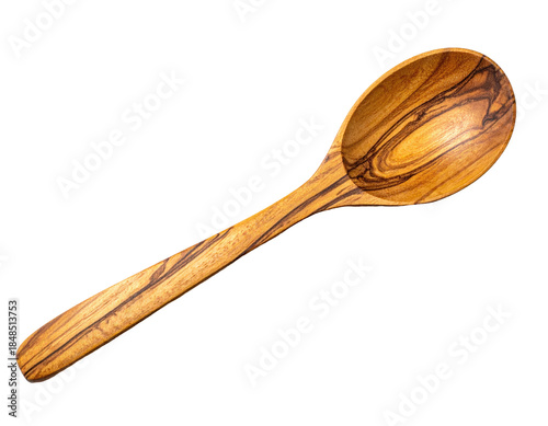 Close-up of a wooden spoon, showcasing intricate grain patterns against black