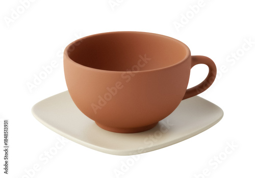 Fotografi Terracotta ceramic teacup and saucer isolated PNG, rustic pottery for tea or cof