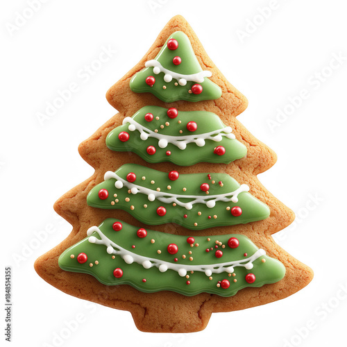 Wallpaper Mural Realistic Christmas tree gingerbread cookie with green icing and white garland isolated on transparent background. Torontodigital.ca