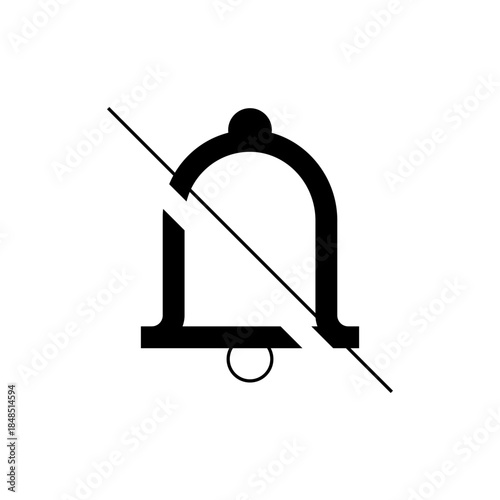 Black and White Bell Icon with Clapper and Diagonal Line
