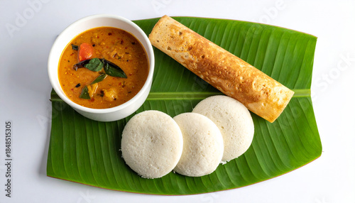 South Indian Breakfast with Dosa, Idli, Sambar and Chutney