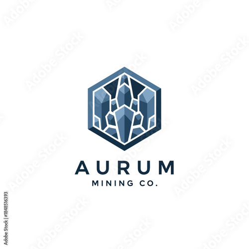 Aurum Mining Co Hexagonal Logo Design.