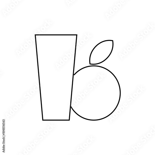 Minimalist Line Art of Glass and Apple, Black and White Illustration
