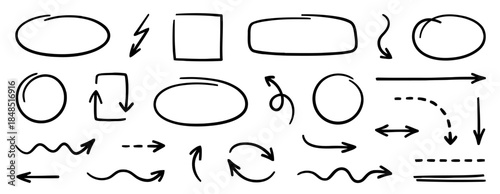 Hand Drawn Circle Arrows and Rectangles Set