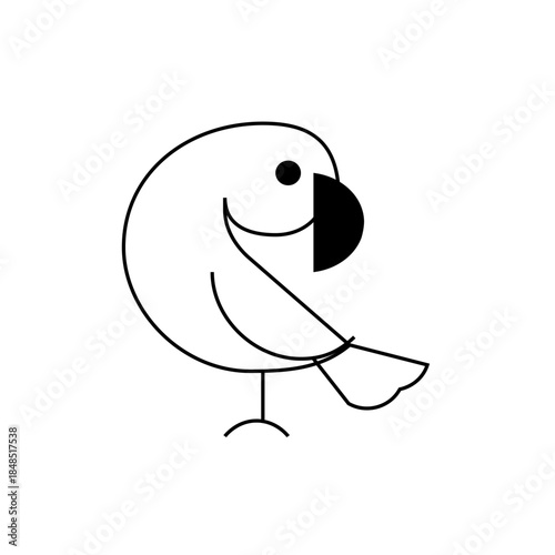 Cute Black and White Bird Illustration Standing on One Leg