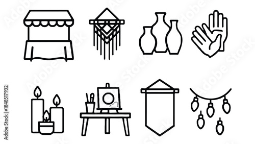 Vibrant bohemian market icons for creative projects and design