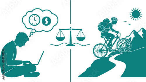 Work life balance concept with businessman and cyclist