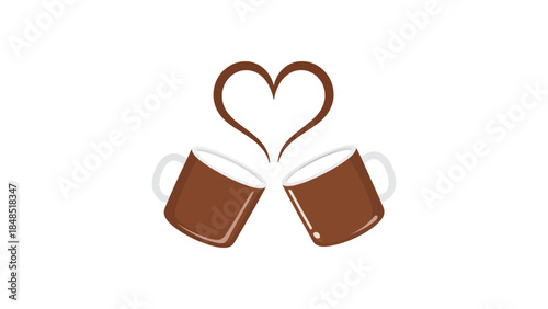 Two coffee cups forming a heart symbol with steam