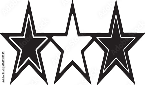Three Connected Stars Vector Icon - Black and White Symbol