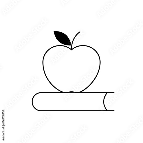 Black and White Apple on Open Book Illustration, Education, Learning, Knowledge