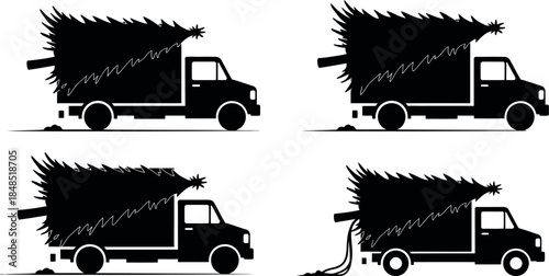 Fleet of delivery trucks on the road