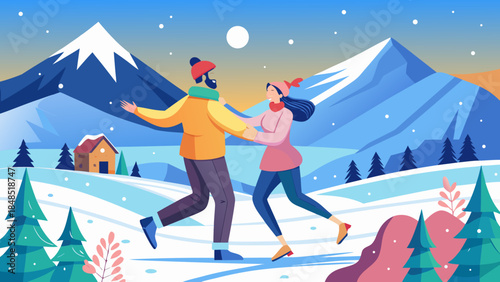 happy couple in winter