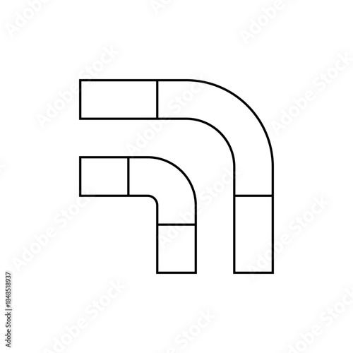 Minimalist Black and White 90-Degree Pipe Bend with Rectangular Sections