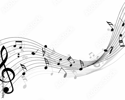 Flowing musical notes and clef creating a dynamic visual composition