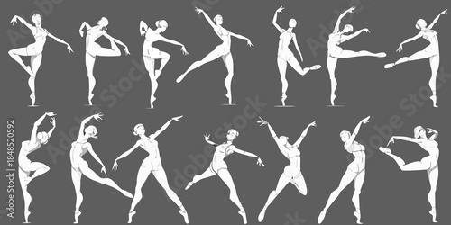 Dynamic ballet poses a collection of graceful dancer silhouettes in motion