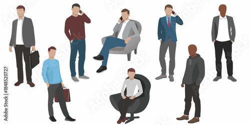 Diverse group of men in casual and business attire interacting and posing