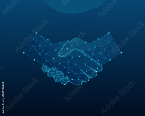 Digital handshake formed by connecting dots and lines symbolizing agreement